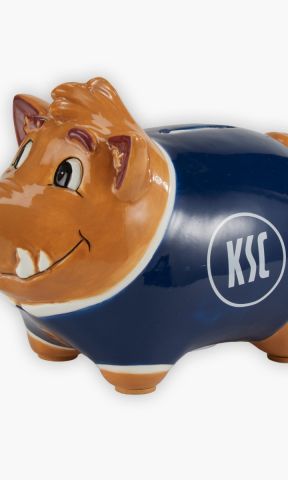 KSC SparWilli, Blau-Weiß, 100 % Keramik, Willi Wildpark, KSC-Trikot, Schlitz für Münzen und Scheine, Geld sparen