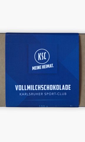 KSC Tafelschokolade, 100g Vollmilchschokolade, DreiMeister, Verpackung im KSC-Design