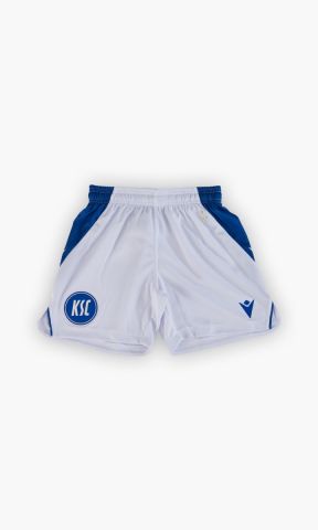 KSC Trikothose Auswärts 25-26 Kids, Weiß, 100% Polyester, atmungsaktives Material, texturierter Stoff, elastischer Bund, KSC-Logo gestickt, blaue Seitenstreifen