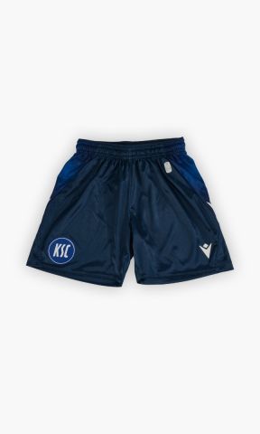 KSC Trikothose Ausweich Kids 25-26, Stahlblau, 100% Polyester, atmungsaktives Material, glänzender Stoff, elastischer Bund, KSC-Logo gestickt, Seitenstreifen im helleren Blau