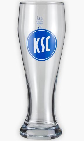 KSC Weizenbierglas, Transparent, Glas, Blau-Weißes KSC-Logo aufgedruckt, 0,5 Liter Fassungsvermögen