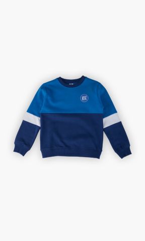 KSC Jogging Sweatset, Blau-Weiß, 100 % Baumwolle, set aus Sweatshirt und Jogginghose, Elastische Bündchen mit Kordelzug, Mit aufgedrucktem KSC-Logo auf Oberteil und Hose, Colorblock-Design in Blau-Weiß