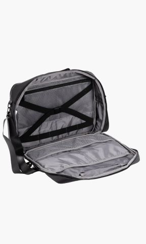 KSC Laptoptasche Businessbag, Schwarz, 100% Polyethylenterephthalat, Großes Technik‑Fach für bis zu 4 Geräte, Laptopfach passend für 16", Vollständig aufklappbar – packbar wie ein Koffer, Platz für Kleidung, Aus recycelten Plastikflaschen gefertigt