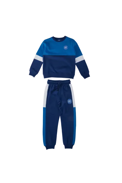 KSC Jogging Sweatset, Blau-Weiß, 100 % Baumwolle, set aus Sweatshirt und Jogginghose, Elastische Bündchen mit Kordelzug, Mit aufgedrucktem KSC-Logo auf Oberteil und Hose, Colorblock-Design in Blau-Weiß