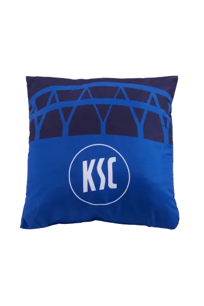 KSC Kissen, Blau, 100 % Polyester, 40x40 cm, mit stilisiertem Stadionmotiv, Großes KSC-Logo, Weiche, angenehme Oberfläche