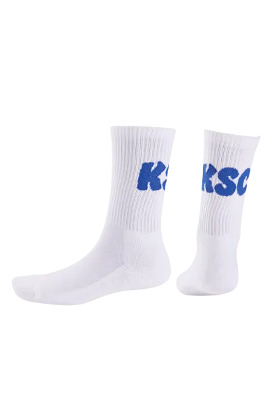 KSC Socken, Weiß, 80% Baumwolle, 15% Polyester, 5% Elastan, Wavy-Kollektion, Weiße Socken mit eingewebten „KSC“-Schriftzug in Blau, Knöchelhoch mit geripptem Bund, Weiches, elastisches Material