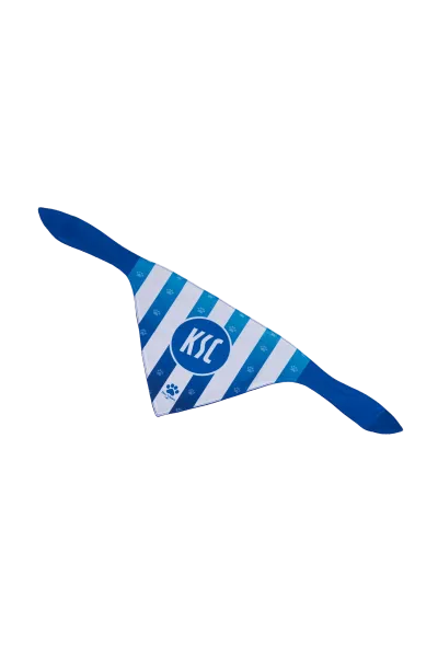 KSC Hundebandana Blau-Weiß 100% Polyester Streifendesign Pfotenmotive großes KSC-Logo 