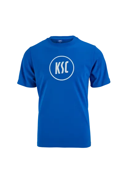 KSC T-Shirt Basic Blau 100% Baumwolle gesticktes KSC-Logo groß 1894-Schriftzug am Bund Rundhalsausschnitt