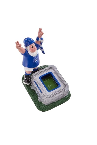 KSC Gartenzwerg, Blau-Weiß, 100 % Polyresin, Gartenzwerg im KSC Fan-Outfit mit Trikot, Schal und Fussball, Miniatur-Nachbildung des BBBank Wildpark-Stadions, wetterfest, robustes Material für Innen- und Außenbereich
