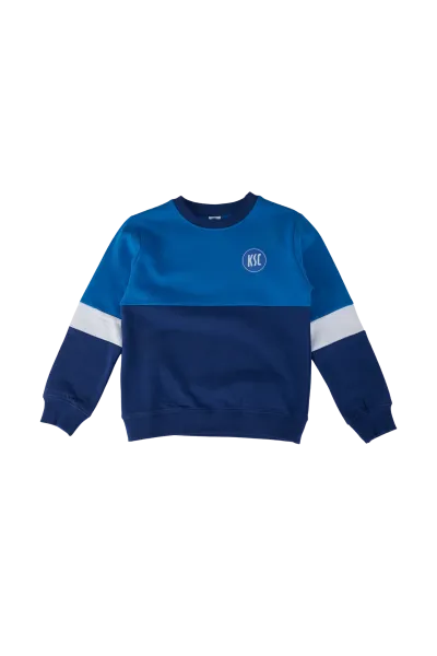 KSC Jogging Sweatset, Blau-Weiß, 100 % Baumwolle, set aus Sweatshirt und Jogginghose, Elastische Bündchen mit Kordelzug, Mit aufgedrucktem KSC-Logo auf Oberteil und Hose, Colorblock-Design in Blau-Weiß
