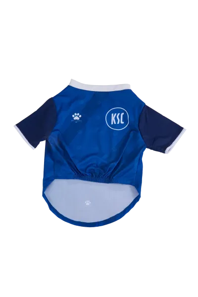 KSC Hundetrikot Blau 100% Polyester angelehnt an Heimtrikot-Design 24-25 Allover-Pfotenprint Leinenöffnung am Rücken