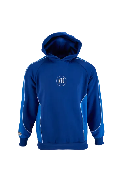 KSC Hoodie, Blau, 80 % Baumwolle aus Biologischer Herkunft, 20 % Polyester, zurück in die 2000er, heller Blauton an Ärmeln und Seiten, KSC-Logo mittig auf der Brust, Kapuze, Retro-Look