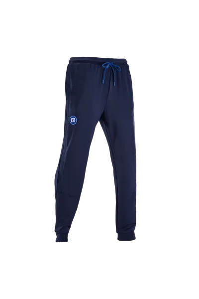 KSC Jogginghose, Navyblau, 95 % Polyester, 5 % Elasthan, elastischer Bund mit Kordelzug, Seitentaschen, Bündchen an Beinabschlüssen, KSC-Logo