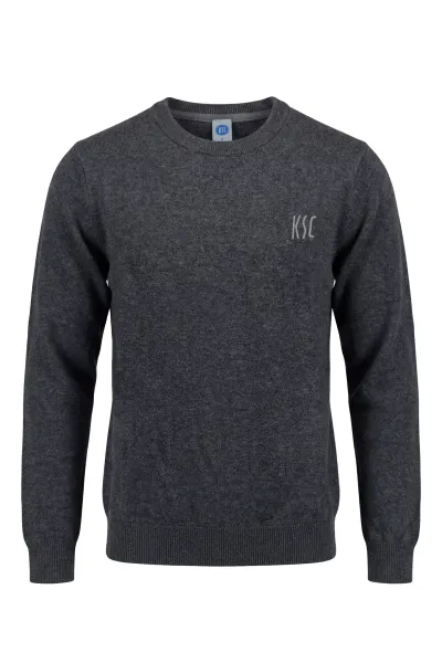 KSC Strickpullover, Grau, 100% Baumwolle, Gestickter KSC-Schriftzug auf der Brust, Gerippte Bündchen für optimalen Sitz, Rundhalsausschnitt