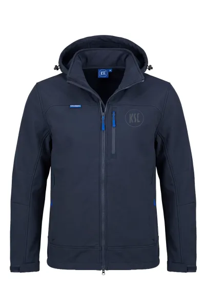 KSC Softshelljacke, Navyblau, 96 % Polyester, 4 % Elasthan, Wasserabweisend & winddicht, Weiches Fleece-Innenfutter, Verstellbare Kapuze mit Kordelzug, Kapuze im Kragen verstaubar, Reißverschlusstaschen, KSC-Logo Ton-in-Ton