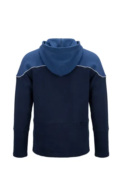 KSC Hoodie, Navyblau, Weiß, 60 % Baumwolle, 40 % Polyester, Großes, auffälliges KSC-Logo auf der Vorderseite, Lace-Up-Kapuze mit Kordelzug, Schulterpartien in Navyblau mit weißen Details