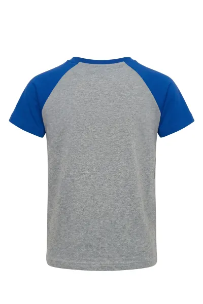 KSC T-Shirt Kids Grau 100% Bio-Baumwolle Willi Wildpark-Motiv Schriftzug "TOR!" Rundhalskragen und Ärmel in Blau "KARLSRUHER SC" Print im Nackenbereich