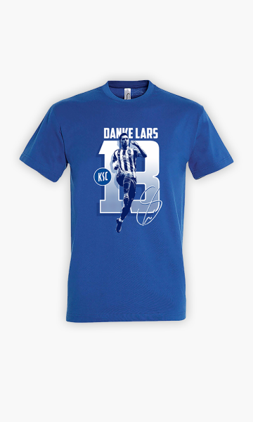 KSC T-Shirt Danke Lars Kids Blau 100% Baumwolle Stindl-Motiv Rückennummer 13 aufgedruckte Unterschrift Abschiedsshirt