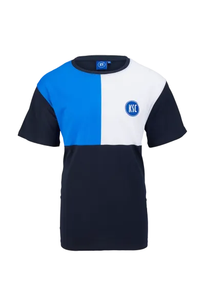 KSC T-Shirt, Hellblau Navyblau Weiß, 100% Baumwolle, Blockdesign, gesticktes KSC-Logo, Rundhalsausschnitt