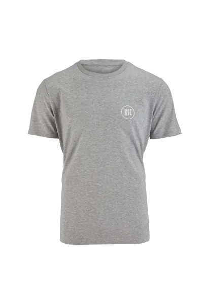 KSC T-Shirt, Grau, 100% organic Cotton (Baumwolle), Dezentes KSC‑Logo auf der Brust, Großer Würfel‑Print auf der Rückseite, Grafische Icons und „KSC“-Lettering im Quadrat‑Design