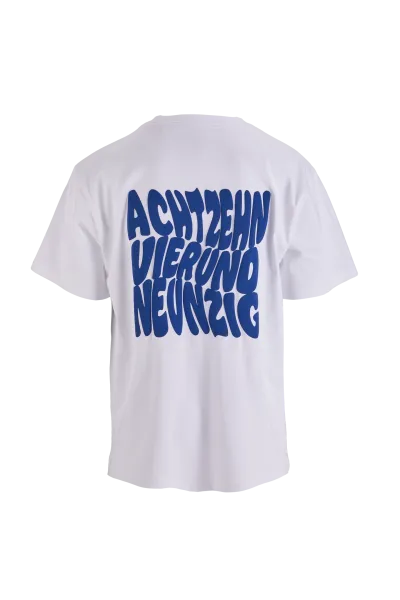 KSC T-Shirt, Weiß, 100% Bio-Baumwolle, Wavy-Kollektion, „KSC“-Buchstaben auf der Vorderseite, Großflächiger Rückenprint „ACHTZEHN VIERUND NEUNZIG“ im Wavy‑Design, Rundhalsausschnitt