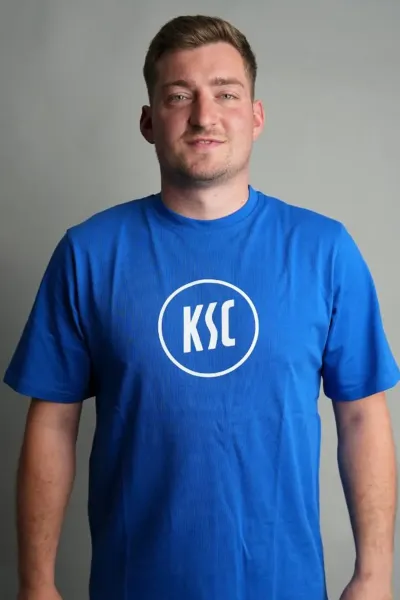 KSC T-Shirt Basic Blau 100% Baumwolle gesticktes KSC-Logo groß 1894-Schriftzug am Bund Rundhalsausschnitt