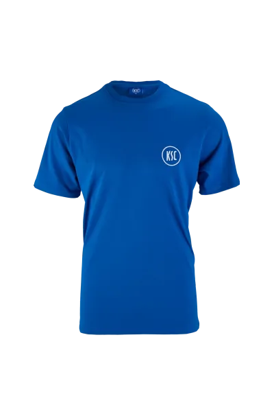 KSC T-Shirt Basic Blau 100% Baumwolle gesticktes KSC-Logo klein 1894-Schriftzug am Bund Rundhalsausschnitt