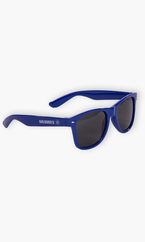 Sonnenbrille blau Schriftzug
